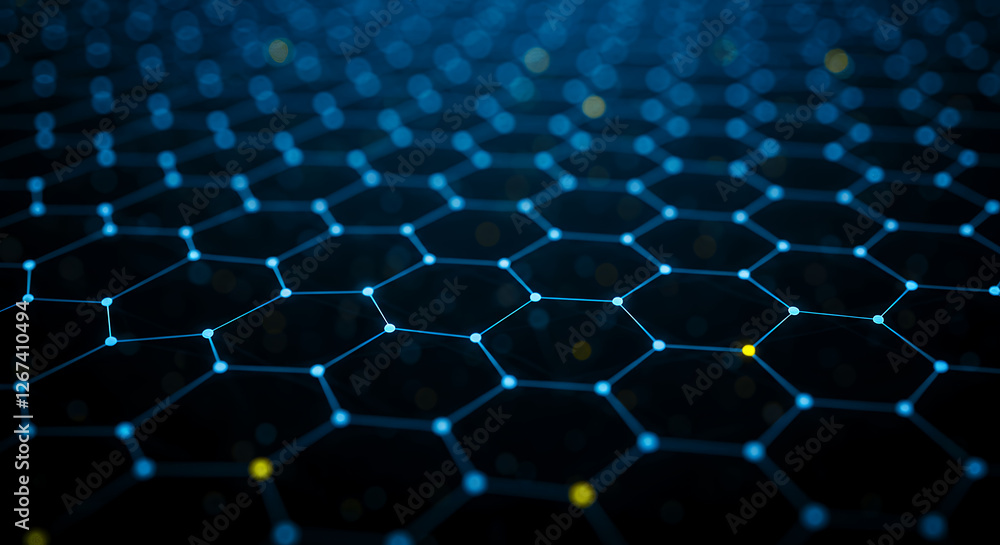 Naklejka premium ** Hexagon Network: Abstract Blue Tech, Future Connection, Data Visualization, Science, Blockchain, Futuristic Backdrop, Connectivity Concept