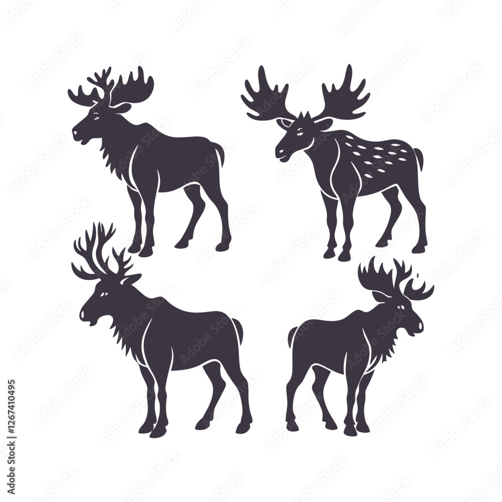 Moose Silhouette Set Clip art Isolated Vector Illustration Moose Silhouette Set Clip art Isolated Vector Illustration