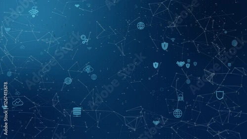 Motion graphic of Blue digital security shield logo and futuristic circle on grid line background and technology