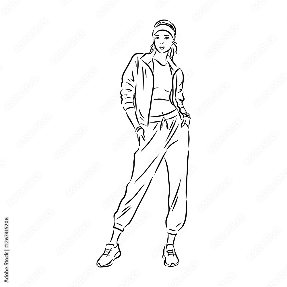 Fototapeta premium Vector fashion illustration of a beautiful girl in sports wear