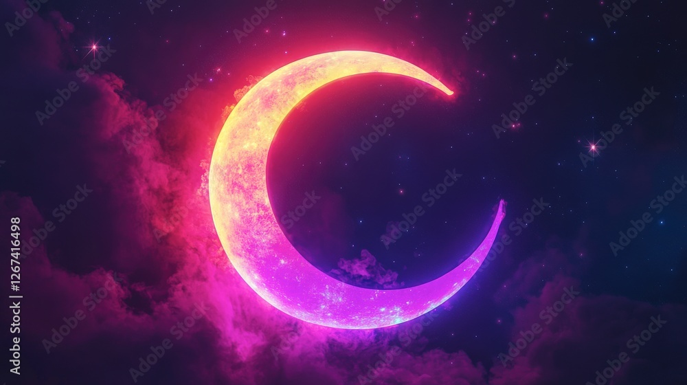 Vibrant Pixel Crescent Moon in a Dark Night Sky Vibrant Pixel Crescent Moon in a Dark Night Sky