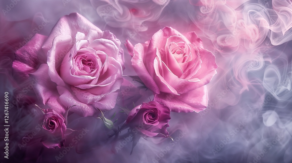 Fototapeta premium Pink roses with a smoky effect, moody and atmospheric