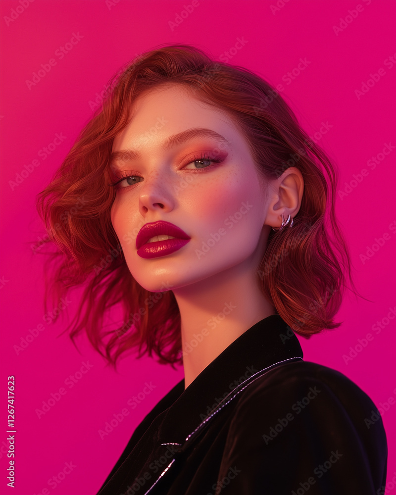 Portrait of a beautiful model on fuchsia background Portrait of a beautiful model on fuchsia background
