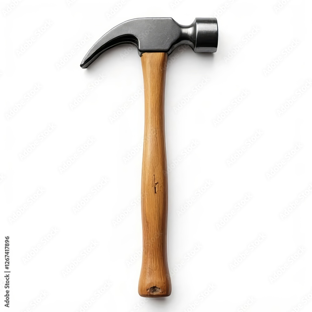 Classic Hammer with Wooden Handle and Metal Head on a Clean White Background Classic Hammer with Wooden Handle and Metal Head on a Clean White Background