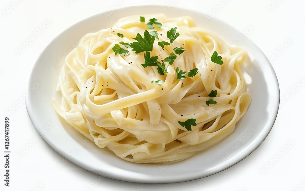 Creamy italian fettuccine pasta with parmesan cheese and black pepper on a white plate for a tasty gourmet food concept Creamy italian fettuccine pasta with parmesan cheese and black pepper on a white plate for a tasty gourmet food concept