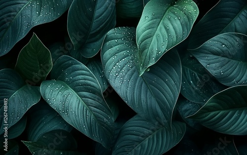 Wallpaper Mural Closeup of dewy green leaves in a dense tropical jungle with stunning details and vibrant natural textures for a refreshing botanical aesthetic Torontodigital.ca