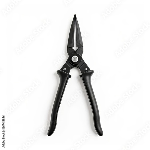 Isolated Black Long Nose Pliers Tool on White Background Studio Shot photo