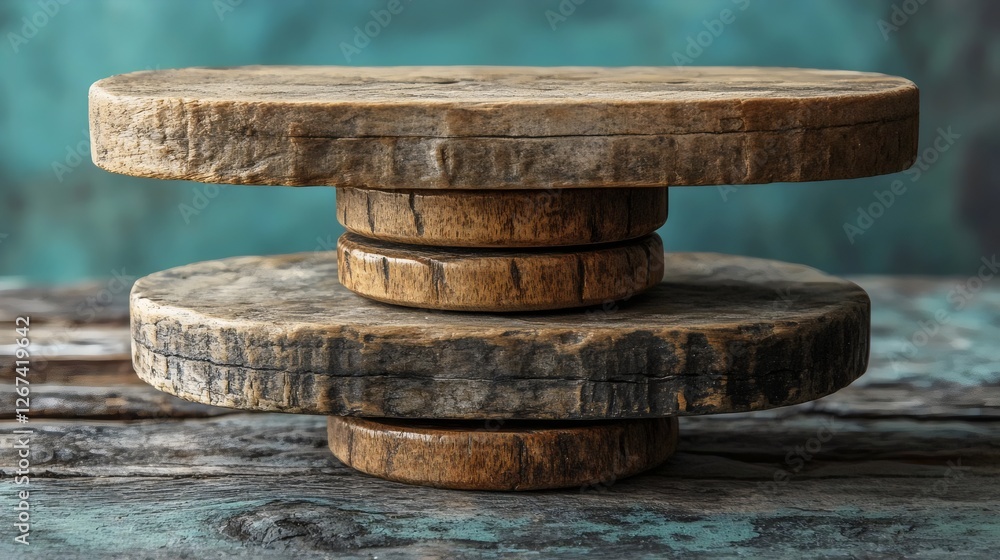 Three wooden round plates stacked on top of each other Three wooden round plates stacked on top of each other