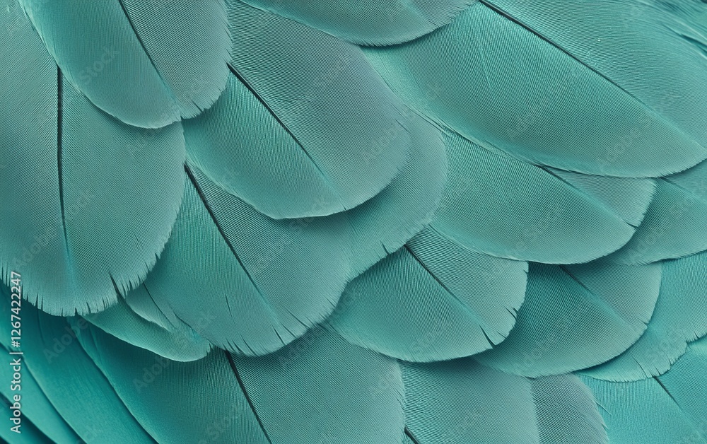Naklejka premium Close up of stunning blue turquoise feathers with smooth texture and soft layering perfect for nature inspired designs and elegant decorative backgrounds