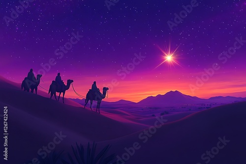 Wallpaper Mural The Three wise men from the Bible travelling and following a bright star, Christmas nativity, 3 kings day holiday Torontodigital.ca