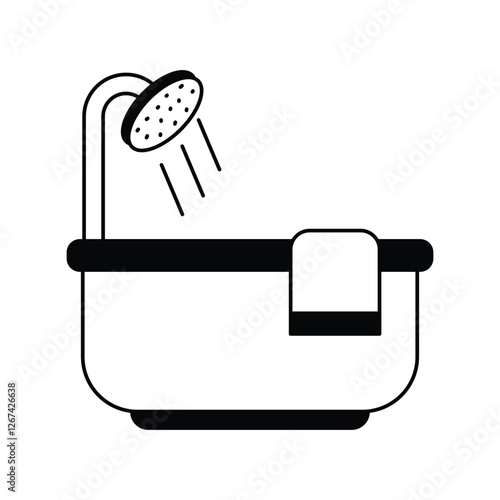 bathtub glyph outline icon with white background vector stock illustration