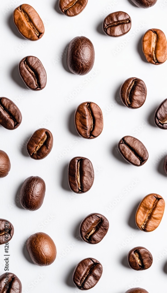 Roasted Coffee Beans on a Seamless White Backdrop A Minimalist Pattern for Coffee Lovers Roasted Coffee Beans on a Seamless White Backdrop A Minimalist Pattern for Coffee Lovers