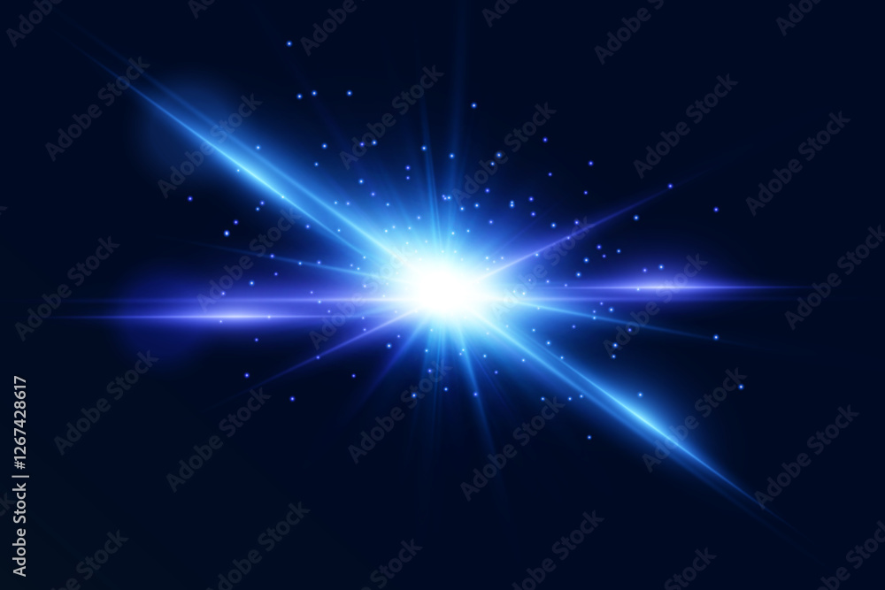 Star flash, light rays, particle explosion. On a transparent background.