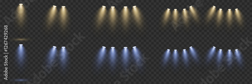 Set of effect and light, light spotlights. Vector illustration