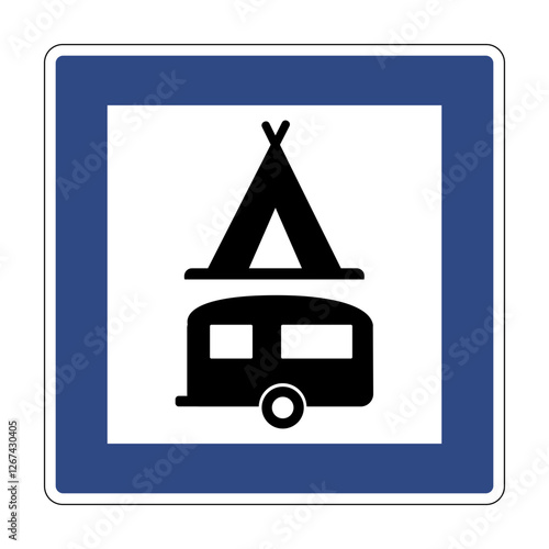 Road sign trailer camping. Indicates a place intended for parking trailers. Parking motorhomes.