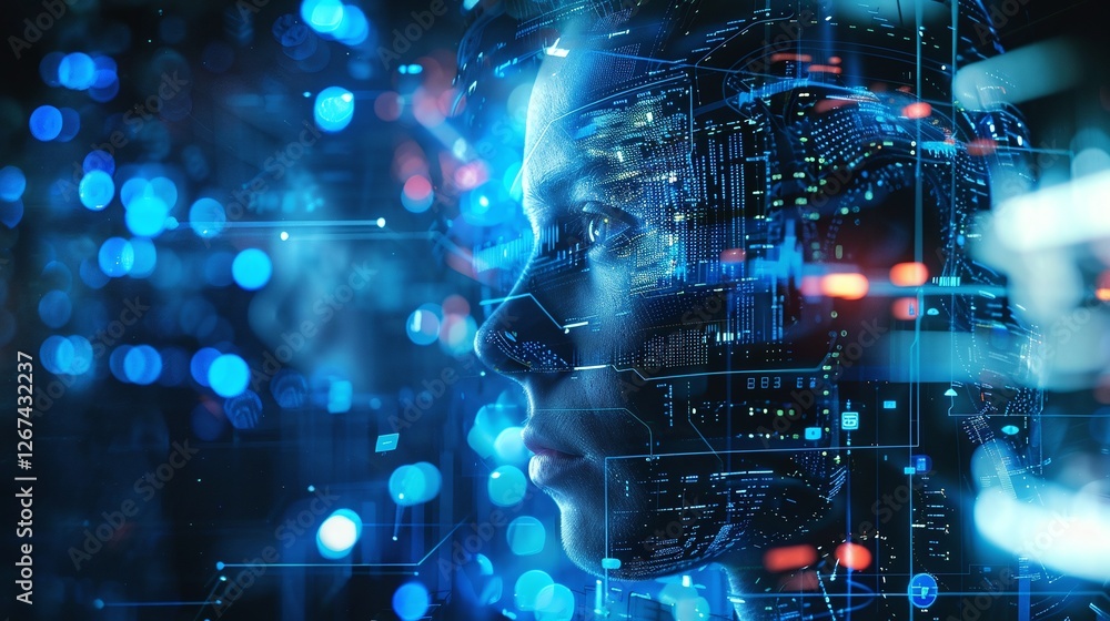 Futuristic digital technology and intelligence abstract background with dynamic neon glow particle flow and data visualization elements Futuristic digital technology and intelligence abstract background with dynamic neon glow particle flow and data visualization elements