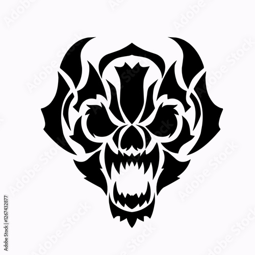 illustration vector graphic of tribal art design abstract tattoo monster skull