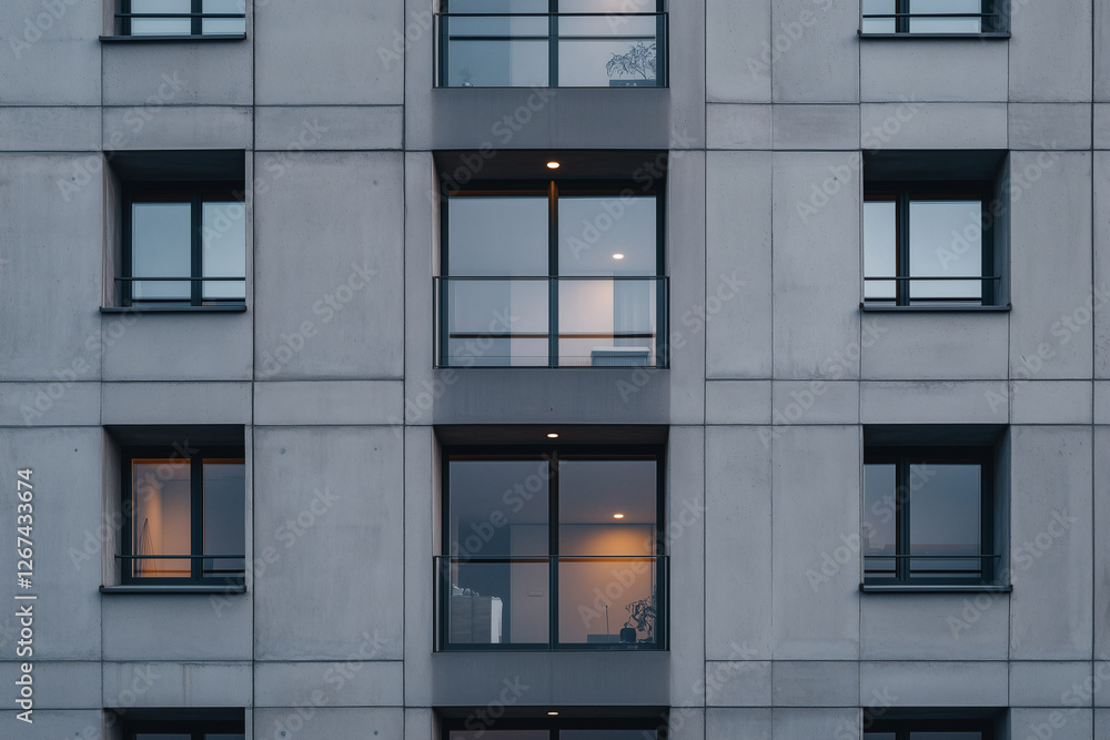 Building facade with repeating window pattern. Building facade with repeating window pattern.