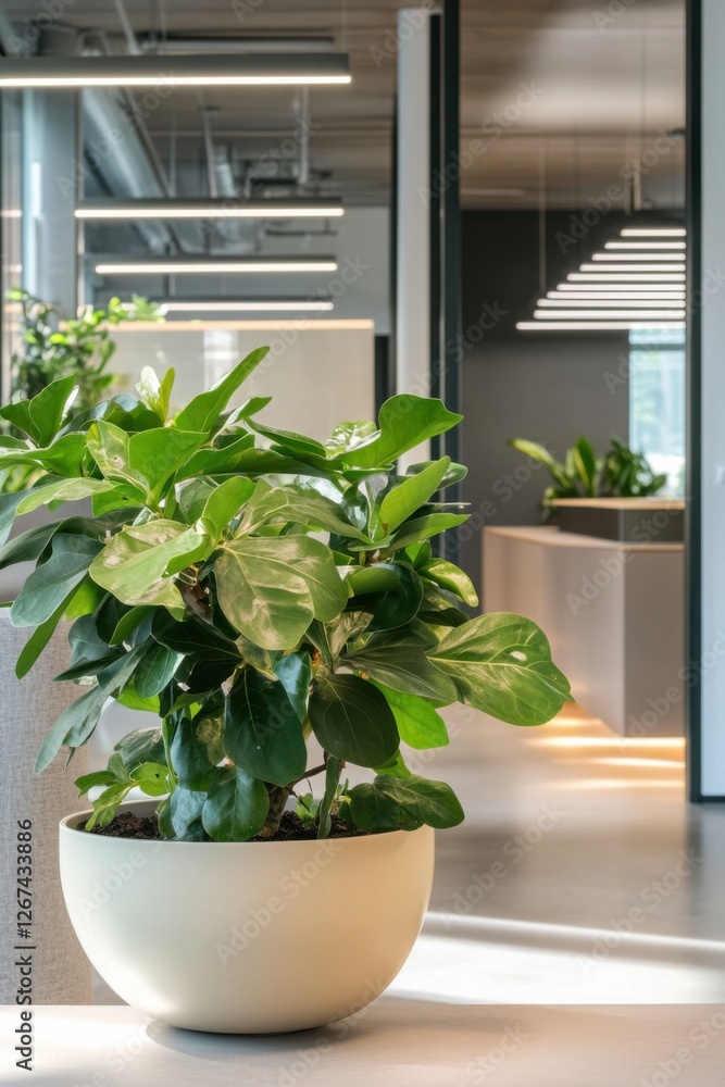 Fototapeta premium Euphorbia lactea thrives in a contemporary office setting, highlighting modern design and natural beauty