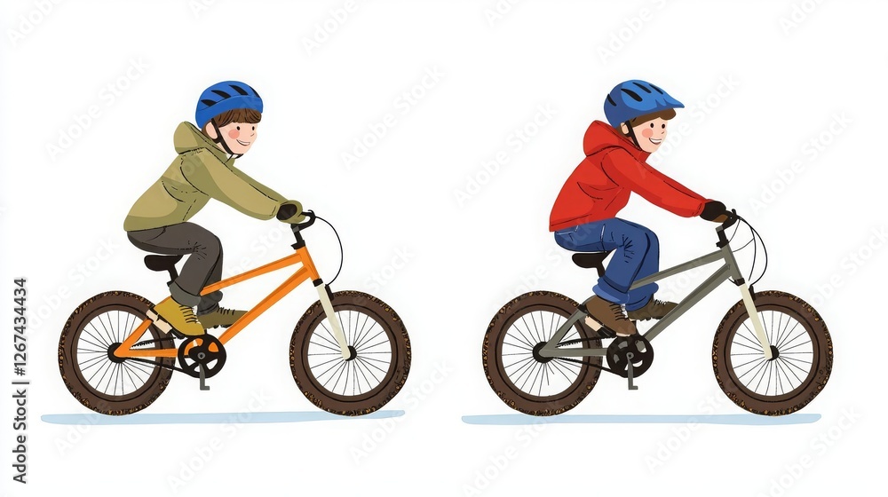 Fototapeta premium National Sibling Day Children riding bicycles in an outdoor setting.