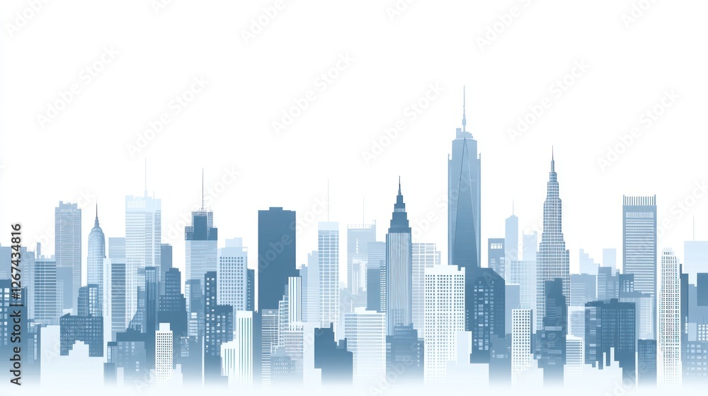 Naklejka premium Cityscape skyline, buildings, urban, day, fog, background, panoramic, website
