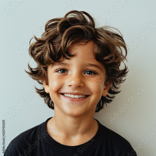 curly-haired smiling boy in...
