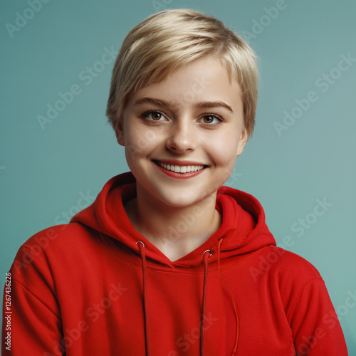 smiling young girl in red h...