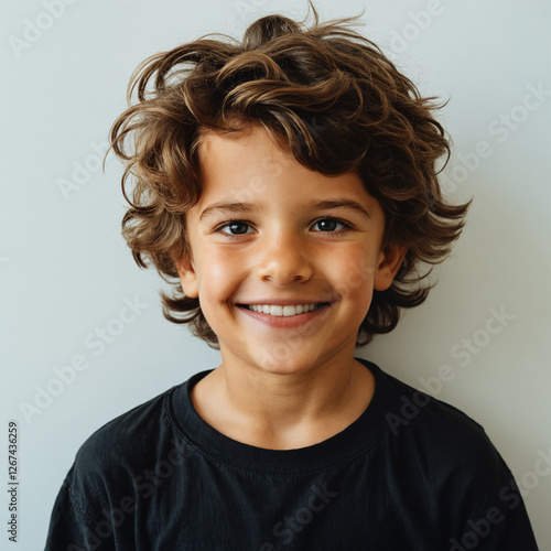 curly-haired smiling boy in...