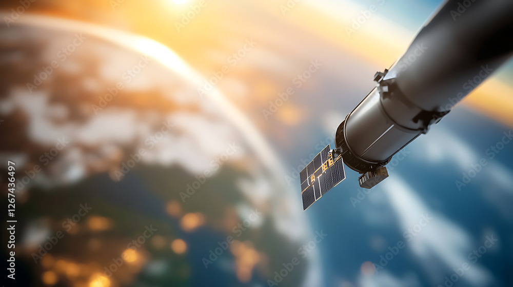 Satellite innovation harnessing ai technology and machine learning in space earth observation high-tech environment aerial view