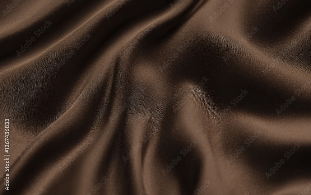 Fototapeta premium Luxurious dark brown satin fabric with smooth silky texture and elegant flowing drapes creating a soft and sophisticated fashion and interior design background