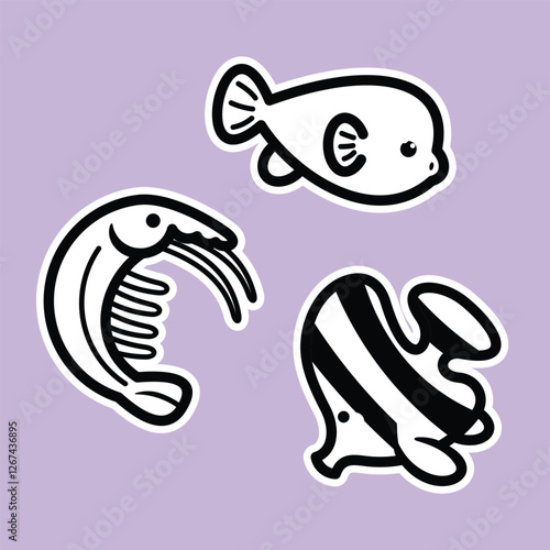 Lineart outline Sea Animal in cute colorful design for kids and education