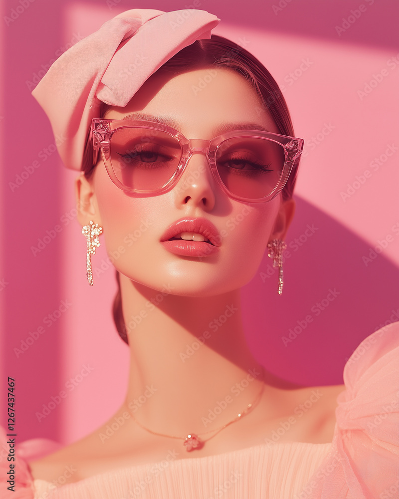 Fototapeta premium Portrait of a beautiful model on pink background 