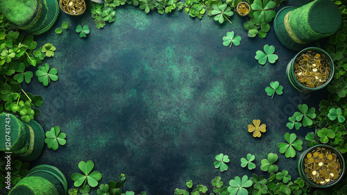 Wallpaper Mural St Patrick's Day flyer mockup with shamrock frame, four-leaf clover, elf hats, pot of gold Torontodigital.ca