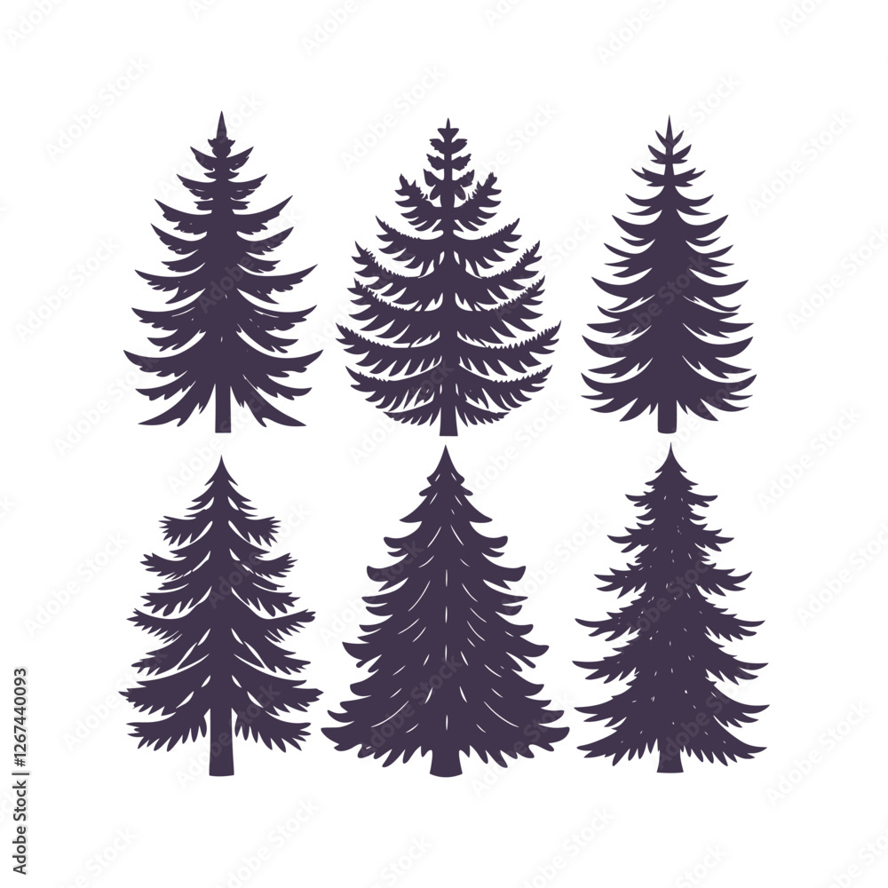 Fototapeta premium Pine Tree Vector Silhouette Collection