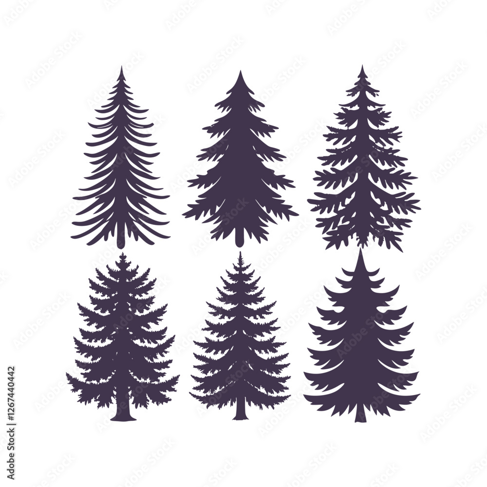 Fototapeta premium Pine Tree Vector Silhouette Collection