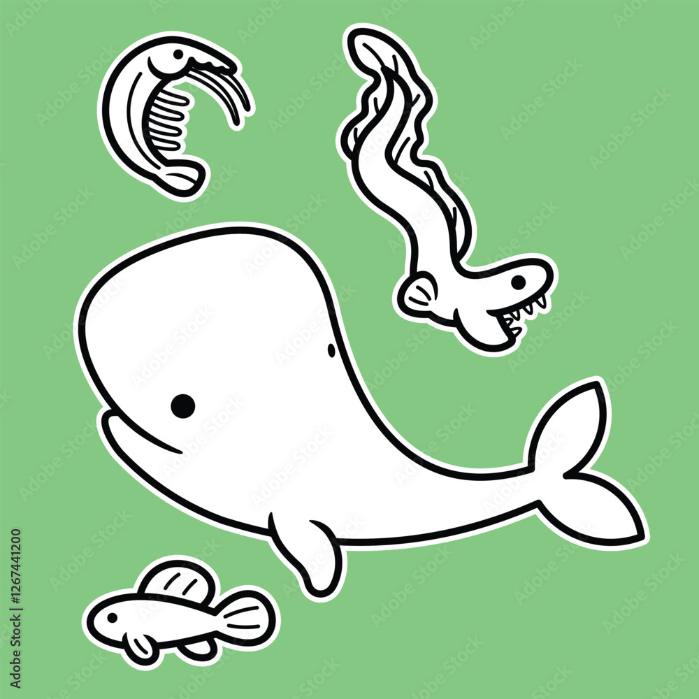 Obraz premium Lineart outline Sea Animal in cute colorful design for kids and education