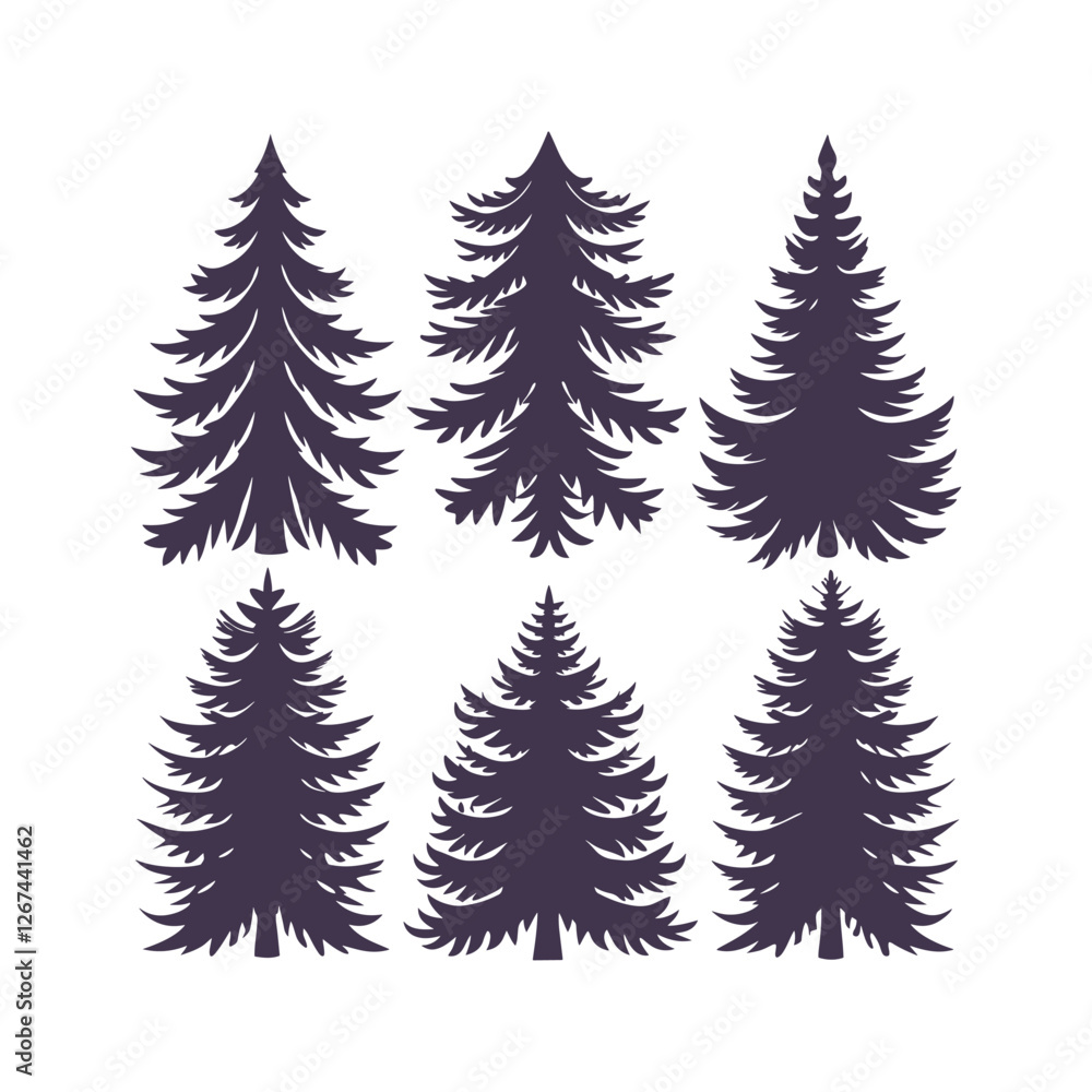 Fototapeta premium Pine Tree Silhouette Bundle Isolated Vector Clipart Set