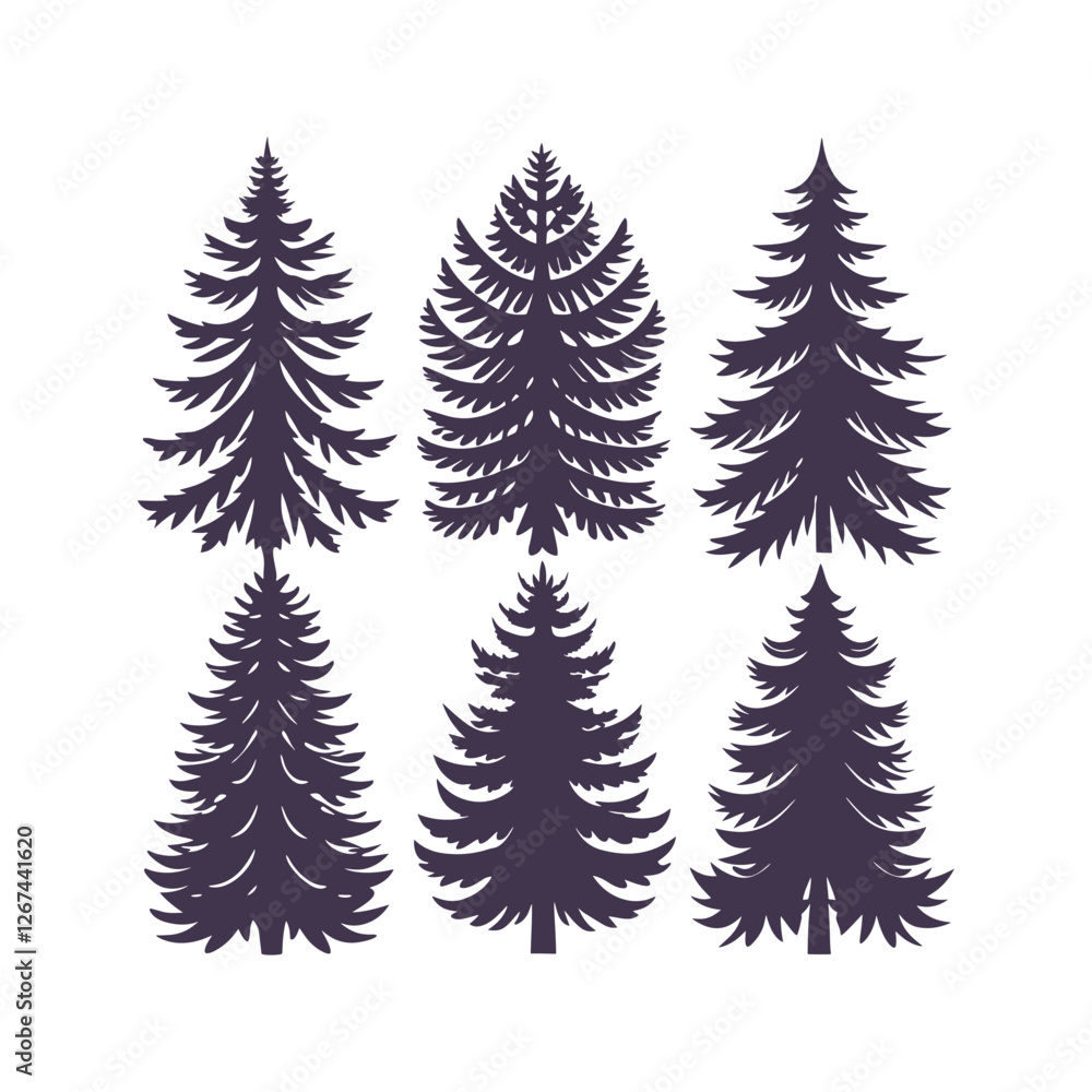 Obraz premium Pine Tree Silhouette Bundle Isolated Vector Clipart Set