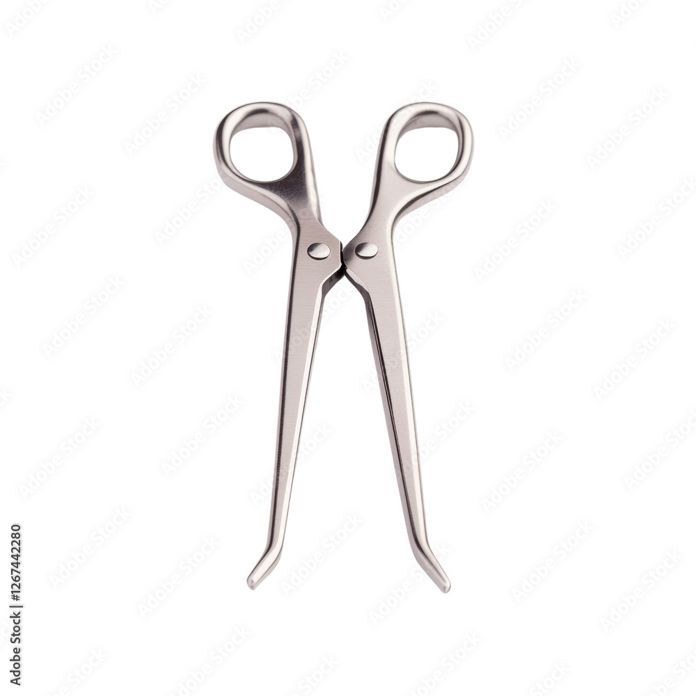 Surgical scissors with curved blades, designed for precise cutting in medical procedures. , isolated on white background Surgical scissors with curved blades, designed for precise cutting in medical procedures. , isolated on white background