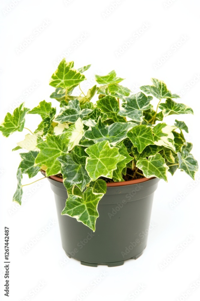 Hedera helix variegata thriving in a modern pot on a clean white background showcasing vibrant foliage Hedera helix variegata thriving in a modern pot on a clean white background showcasing vibrant foliage