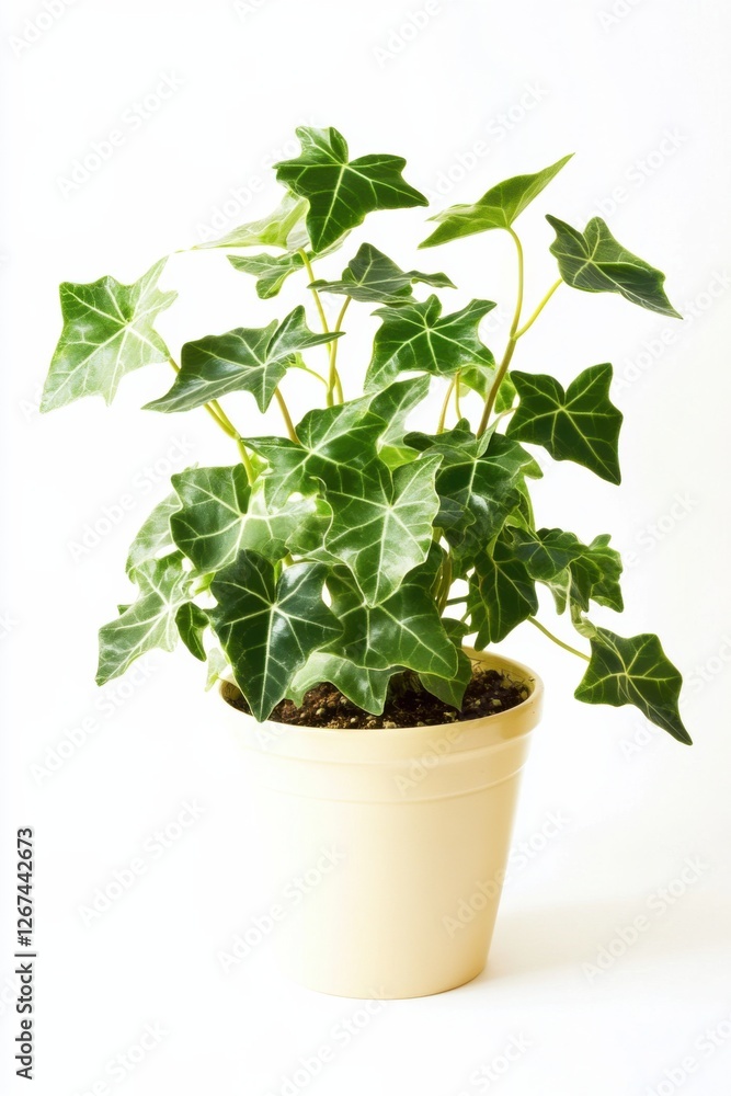Fototapeta premium Hedera helix Needlepoint thrives in a modern pot against a clean white backdrop