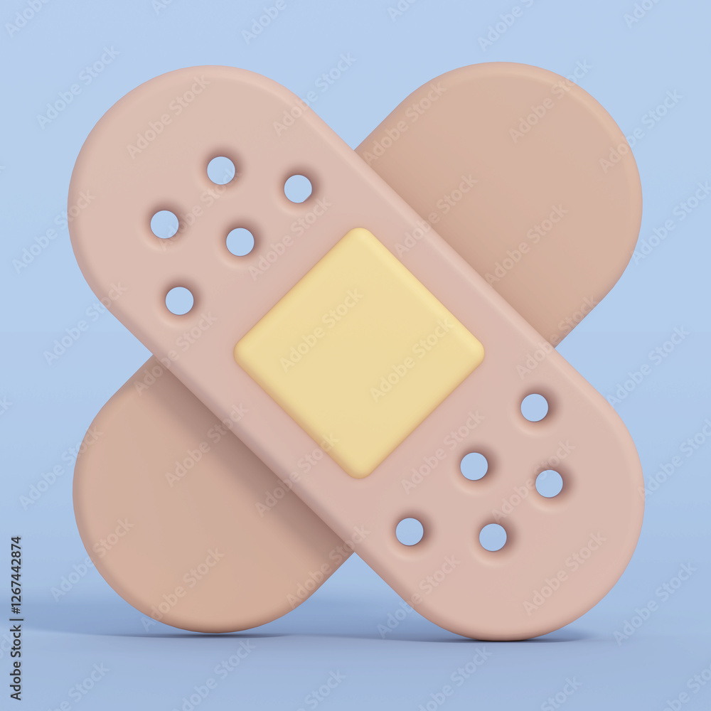 Cartoon adhesive plasters isolated on blue background. 3D illustration Cartoon adhesive plasters isolated on blue background. 3D illustration