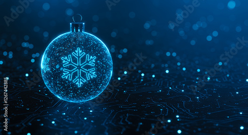 Tech Christmas: Digital Snowflake Ornament on Circuit Board - Festive Innovation & High-Tech Holiday Greetings