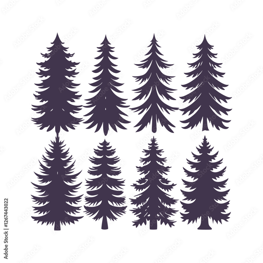 Obraz premium Woodland Pine Tree Clipart Isolated and Versatile Design Elements