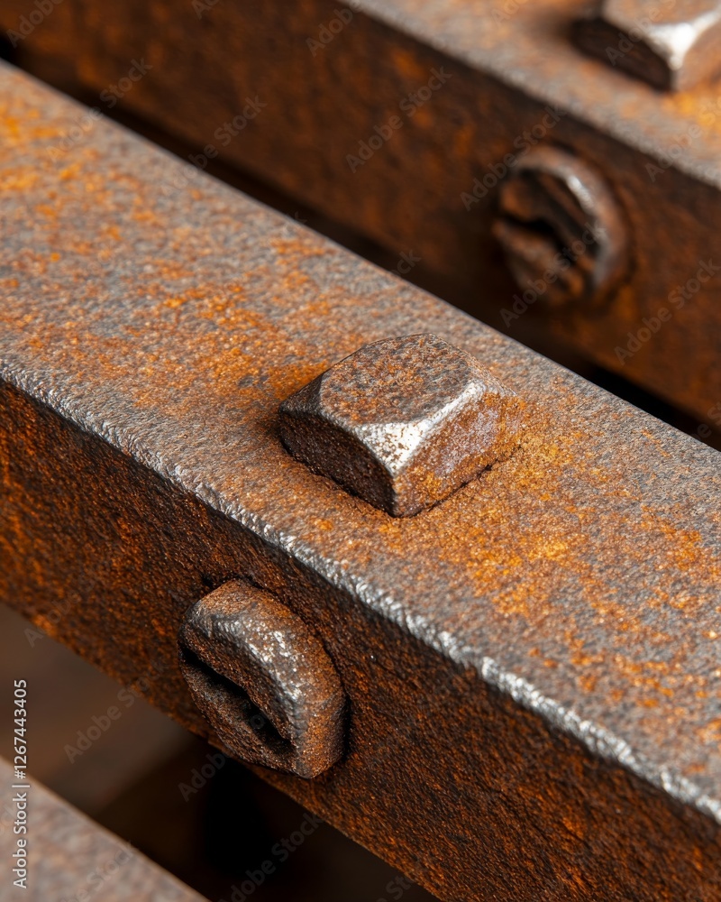 Close-up of industrial material of metal textures and wooden reinforcements. Macro of industrial metal, rusty steel beams. Close-up of industrial material of metal textures and wooden reinforcements. Macro of industrial metal, rusty steel beams.