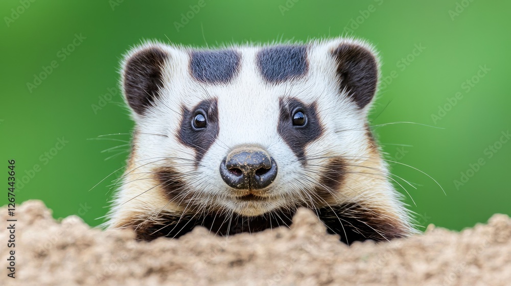 Badger portrait in nature, close-up, outdoors Badger portrait in nature, close-up, outdoors