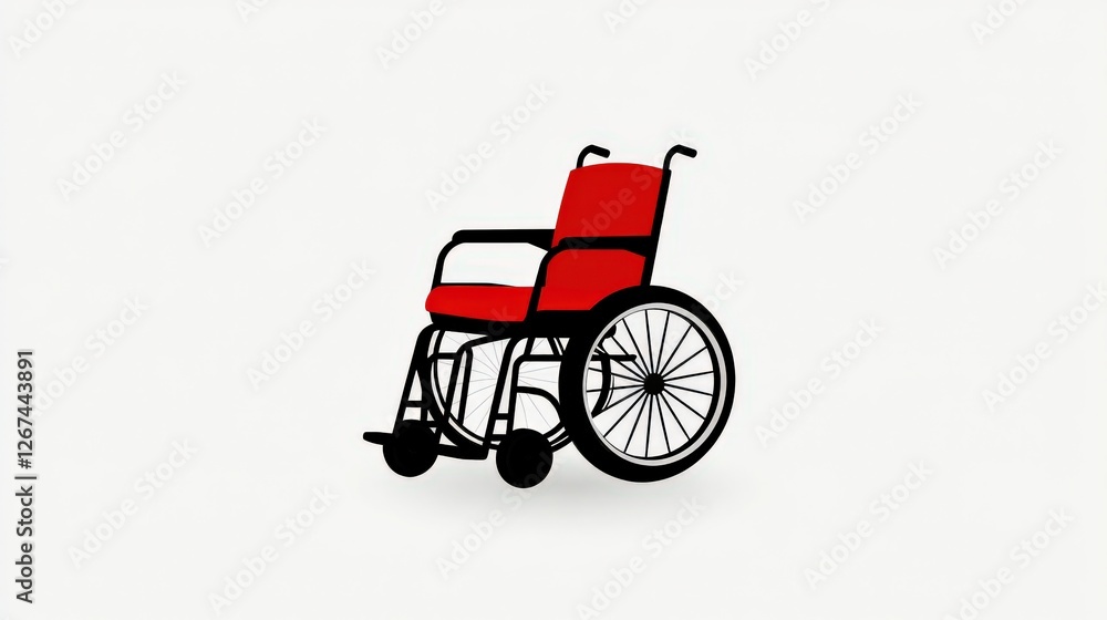 Fototapeta premium A simple, modern illustration of a red wheelchair on a plain background, symbolizing accessibility