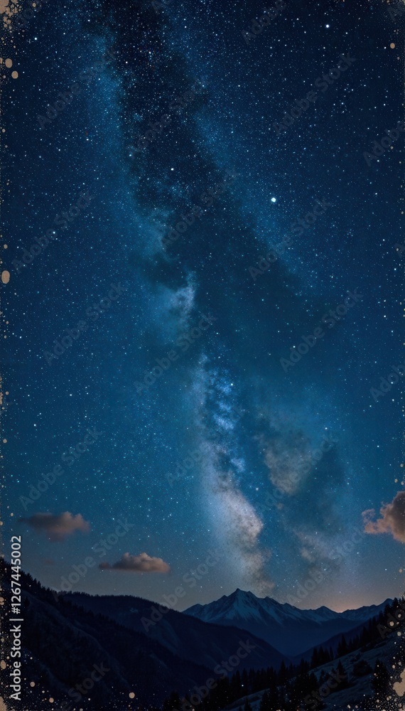 Fototapeta premium Retro-style starry night sky with old paper texture and subtle gradient effect , vintage, stars, texture