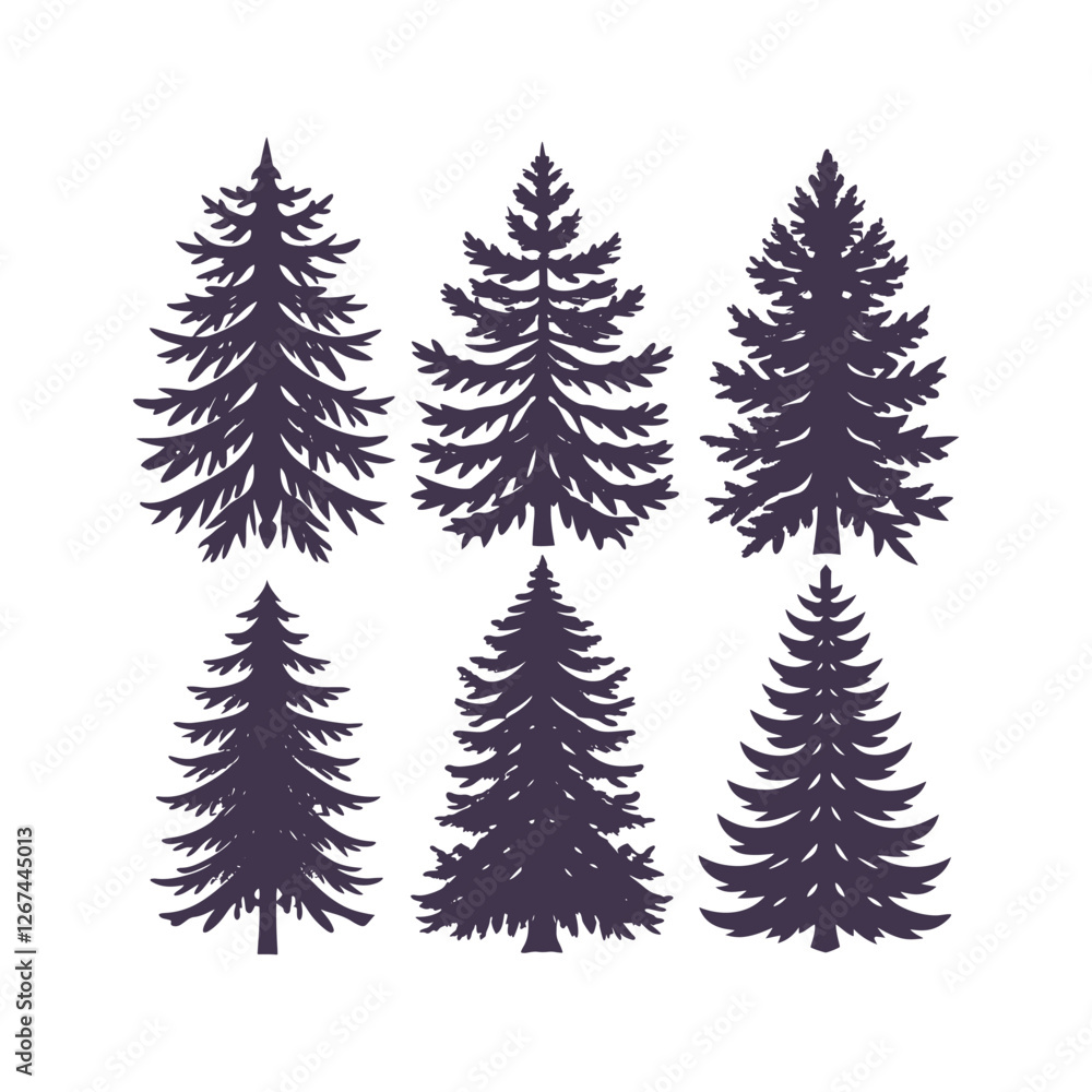 Obraz premium Set of Pine Tree Silhouettes: Minimalist Vector Illustration
