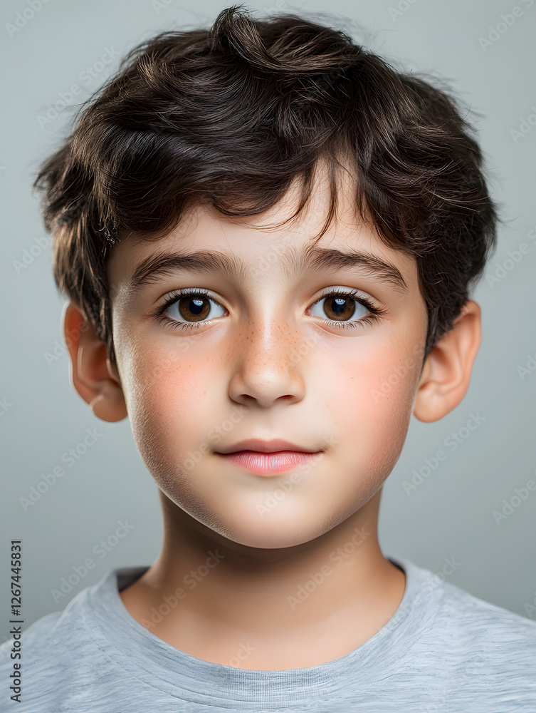 Portrait boy ID photo on gray background Portrait boy ID photo on gray background